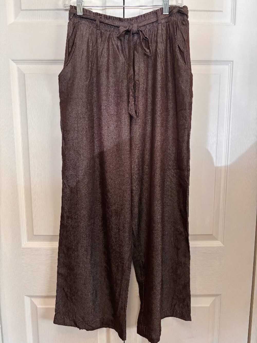 LuLaRoe Brown Wide‑Leg Pants – Size Medium – Elastic Waist – 31" Length